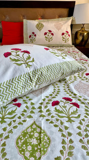 aenak-red-poppy-jaal-handblock-premium-cotton-fitted-bedsheet-set