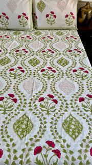 aenak-red-poppy-jaal-handblock-premium-cotton-fitted-bedsheet-set