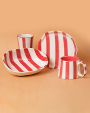 Nurture India Red Stripe Ceramic Combo 4-Piece Set