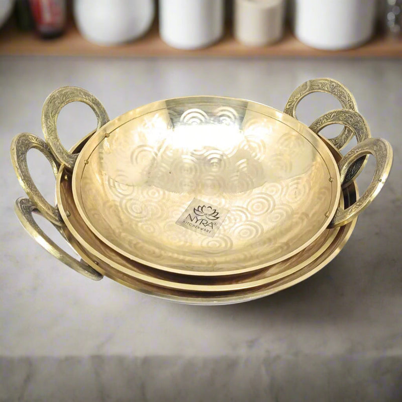 Traditional Brass Kadhai (Pital Wok) with Designer Handles – Cooking Kadhai