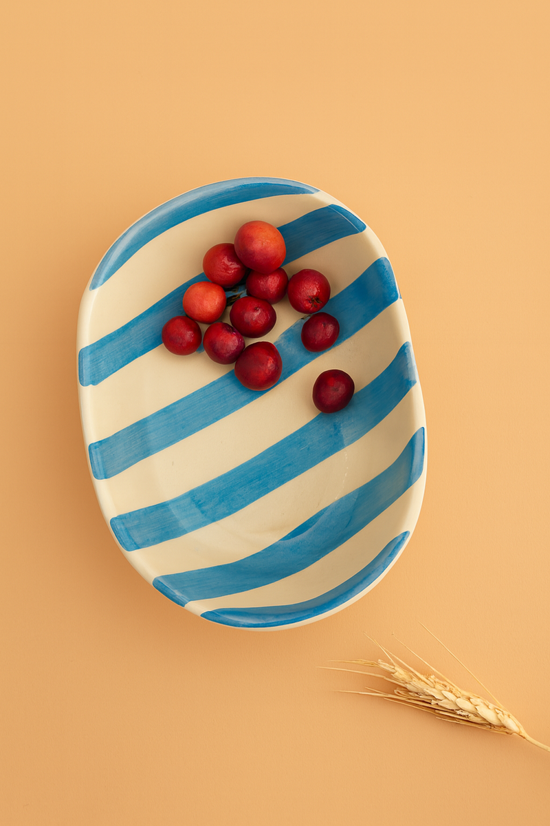 Nurture India Sky Blue Stripe Ceramic Combo Bowl Cup