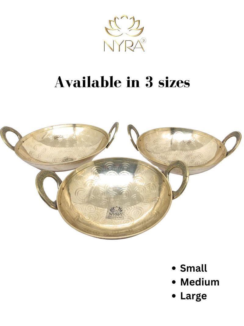 Traditional Brass Kadhai (Pital Wok) with Designer Handles – Cooking Kadhai