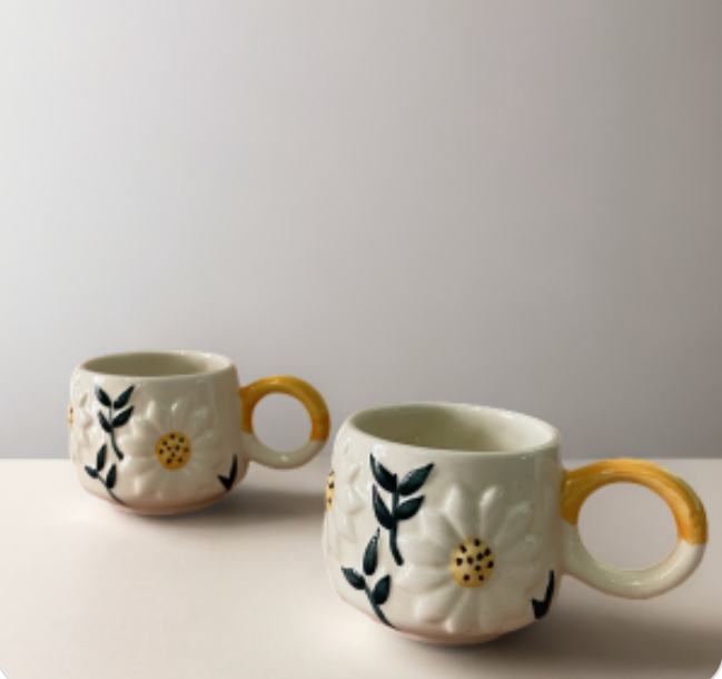 Marguerite Ceramic Coffee Mug Set