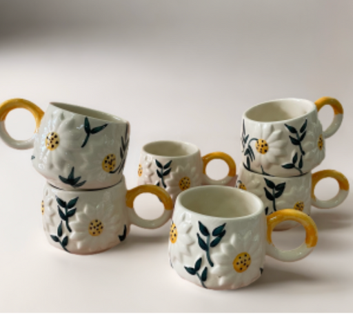 Marguerite Ceramic Coffee Mug Set