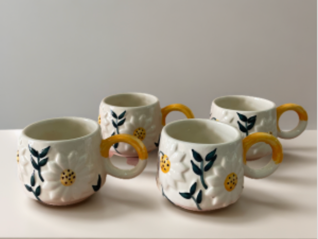 Marguerite Ceramic Coffee Mug Set