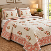 aenak-peach-phool-boota-handblock-printed-reversible-quilted-bedcover-set