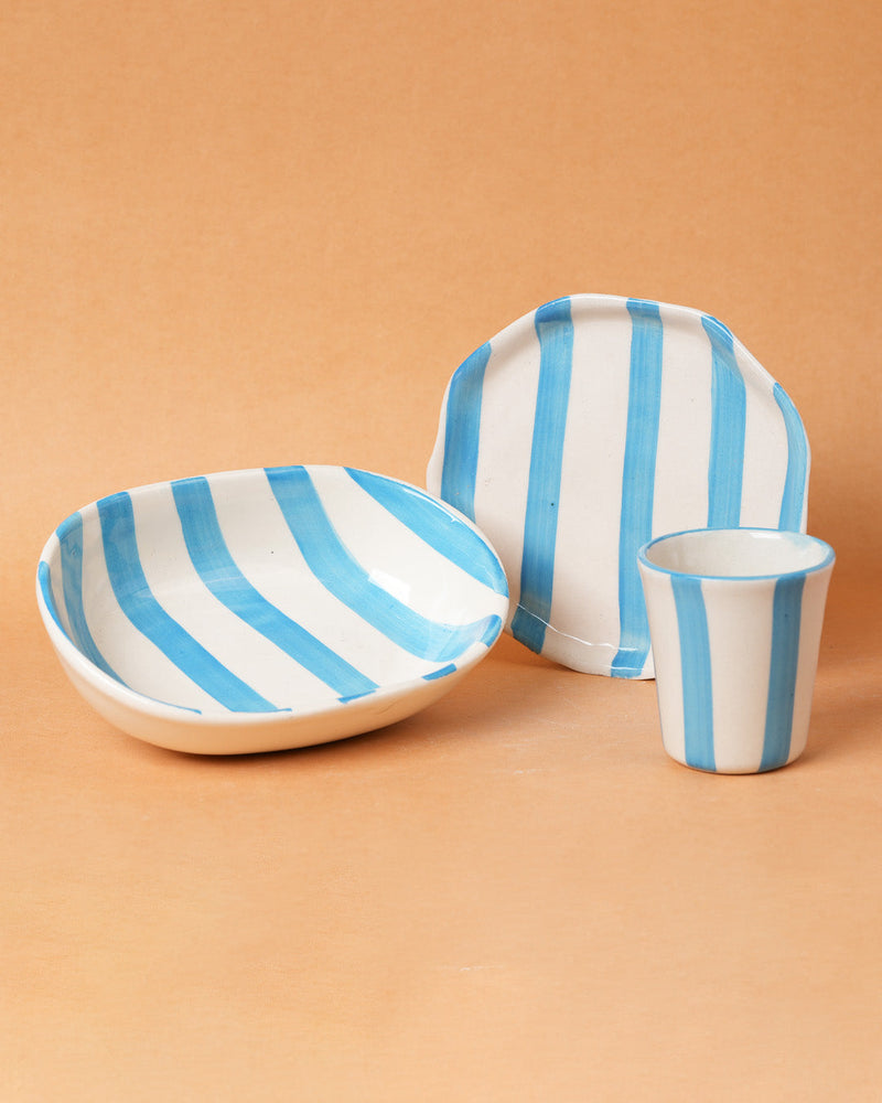 Nurture India Sky Blue Stripe Ceramic Combo 3-Piece Set