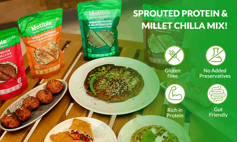 Natible Variety Pack - Sprouted Protein and Sprouted Millet Chilla Mix – Savory Indian Pancake Mix (Pack of 5)