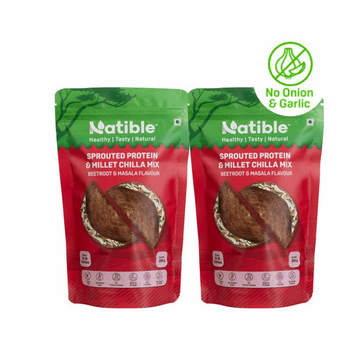 Natible Sprouted Protein and Millet Chilla Mix Variety Pack - Beetroot & Masala Flavor – Savory Indian Pancake Mix (7.05 oz)