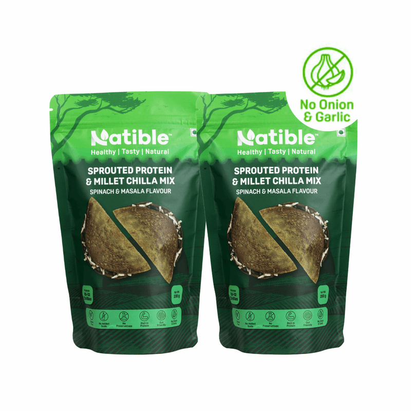 Natible Sprouted Protein and Millet Chilla Mix Variety Pack- Spinach & Masala Flavor – Savory Indian Pancake Mix (7.05 oz)