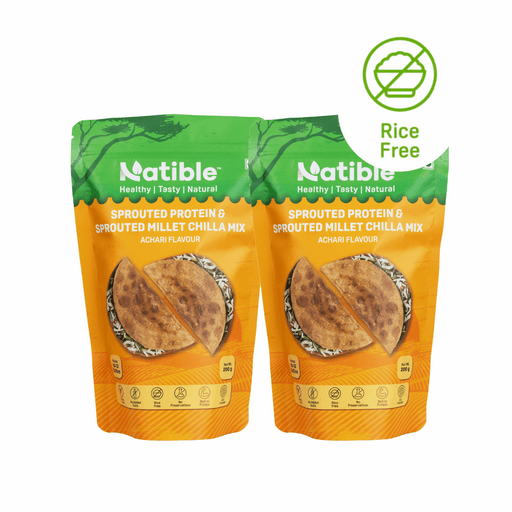 Natible Sprouted Protein and Sprouted Millet Chilla Mix Variety Pack- Achari Flavor – Savory Indian Pancake Mix (7.05 oz)