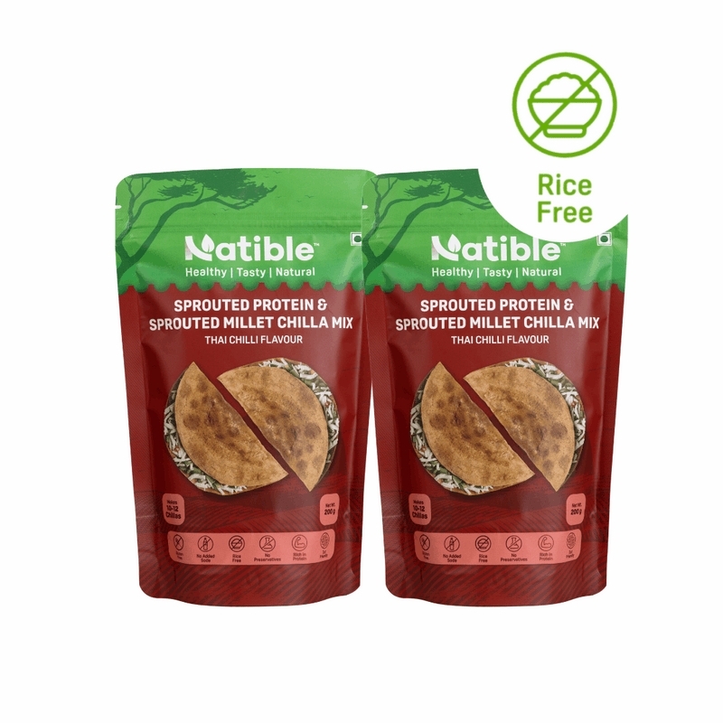 Natible Sprouted Protein  and Sprouted Millet Chilla Mix Variety Pack- Thai Chilli flavor – Savory Indian Pancake Mix (7.05 oz)