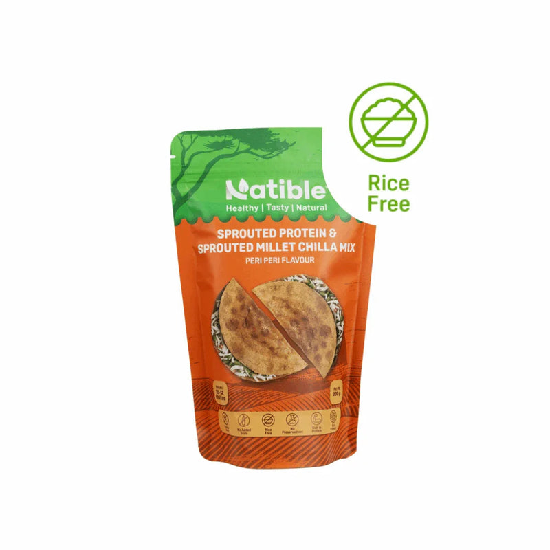 Natible Sprouted Protein and Sprouted Millet Chilla Mix - Peri Peri Flavor – Savory Indian Pancake Mix (7.05 oz)
