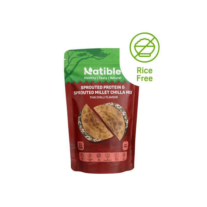 Natible Sprouted Protein and Sprouted Millet Chilla Mix - Thai Chilli flavor – Savory Indian Pancake Mix (7.05 oz)