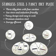 Stainless Steel 3-Plate Fancy Idly Stand with 3 Unique Designs – Kitchen Utensil