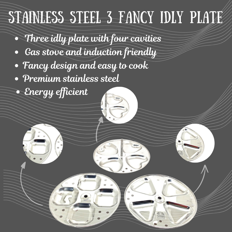 Stainless Steel 3-Plate Fancy Idly Stand with 3 Unique Designs – Kitchen Utensil