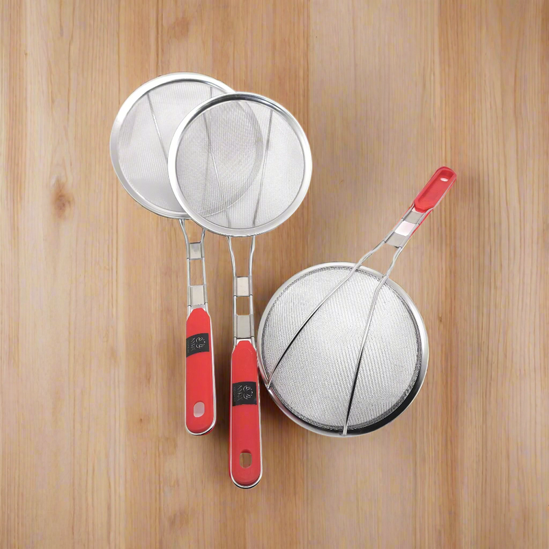 Stainless Steel Deep Fry Set with U-Shape Wooden Handle Jhara/Mesh/Wire/Skimmer/Puri Strainer for Kitchen – Deep Fry Skimmer