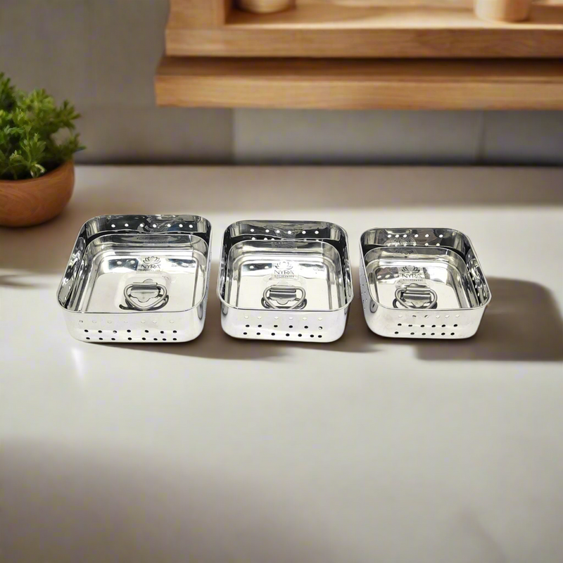  Stainless Steel Square Paneer Maker Set | Mould & Strainer with Top Press Lid