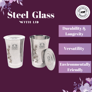 Premium Stainless Steel Floral Print Glass Set with Lid – Drinking Tumbler