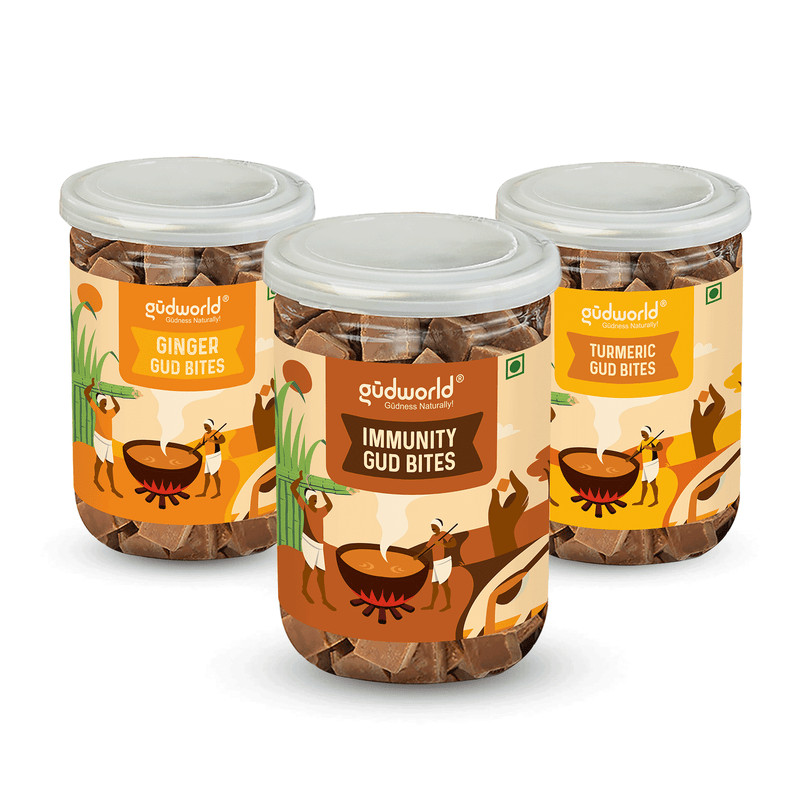 Gudworld Herbal Wellness Jaggery Bites Variety Pack – 3 Flavors