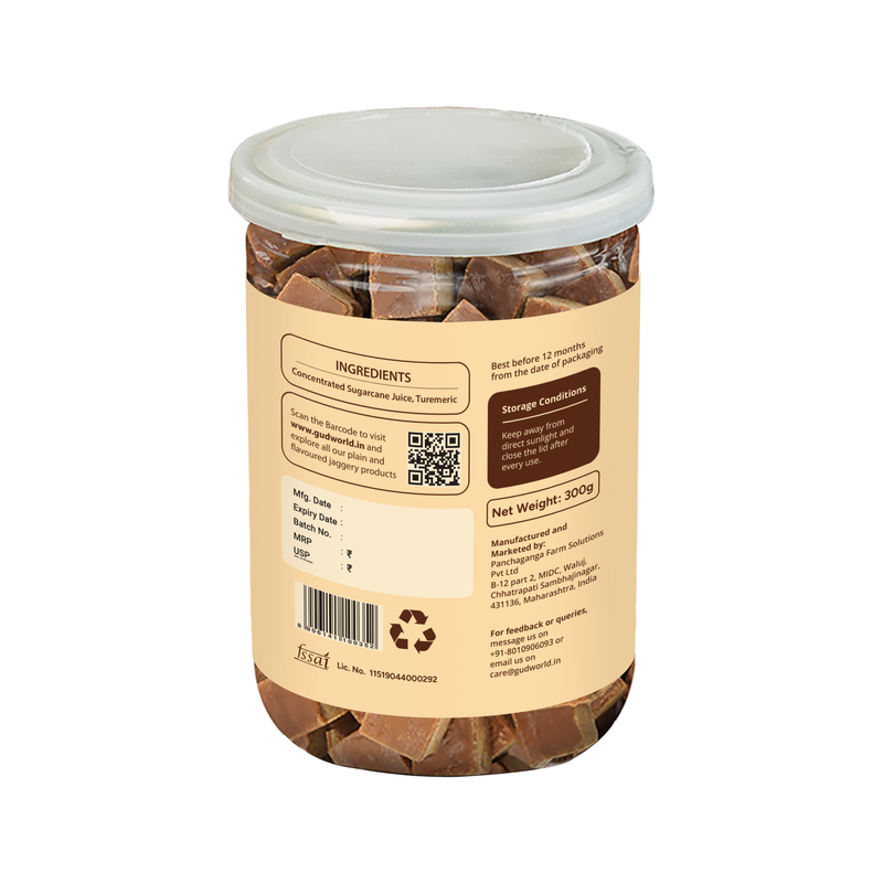 Gudworld Turmeric Jaggery Bites – Herbal Cane Sugar Candy (10.58 oz)