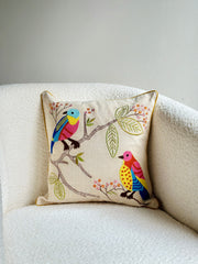 Nurture India on Branch Embroidered Cushion Cover 16x 16-Inch