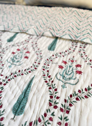 aenak-teal-green-cypress-jaal-handblock-bedsheet-quilt-combo-set