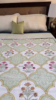 aenak-mint-green-yellow-handblock-bedsheet-dohar-combo-set