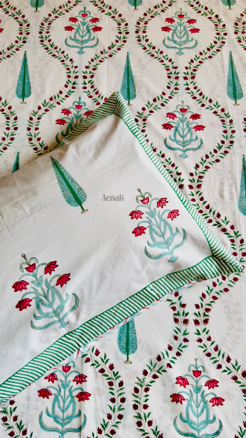 aenak-teal-green-cypress-handblock-bedsheet-dohar-combo-set