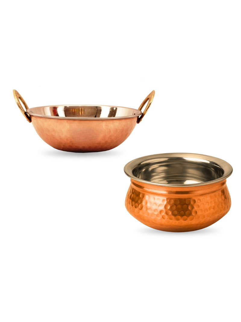 Premium Hammered Copper Handi & Kadhai Set – Copper Cooking Wok