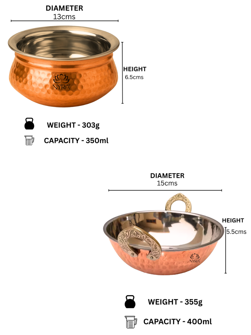Premium Hammered Copper Handi & Kadhai Set – Copper Cooking Wok