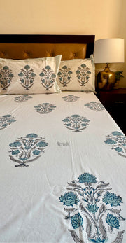 aenak-teal-blue-handblock-bedsheet-quilted-bedcover-combo-set