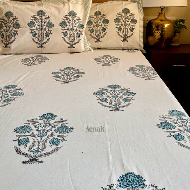 aenak-teal-blue-dahlia-handblock-printed-premium-cotton-set-bedsheet