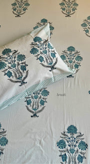 aenak-teal-blue-handblock-bedsheet-quilted-bedcover-combo-set