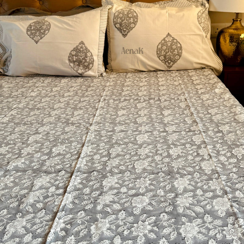 aenak-grey-floral-handblock-printed-premium-cotton-fitted-bedsheet-set