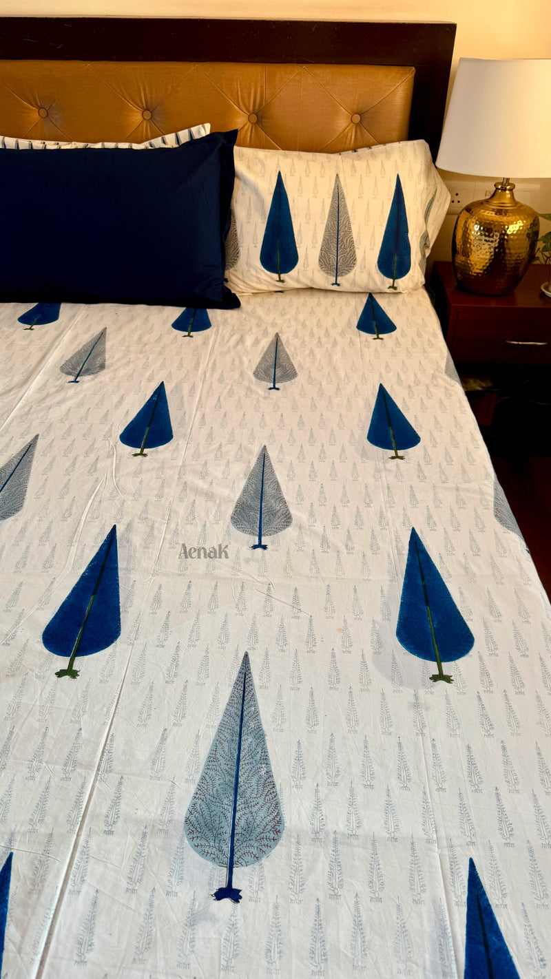 aenak-blue-cypress-handblock-printed-premium-cotton-set-bedsheet