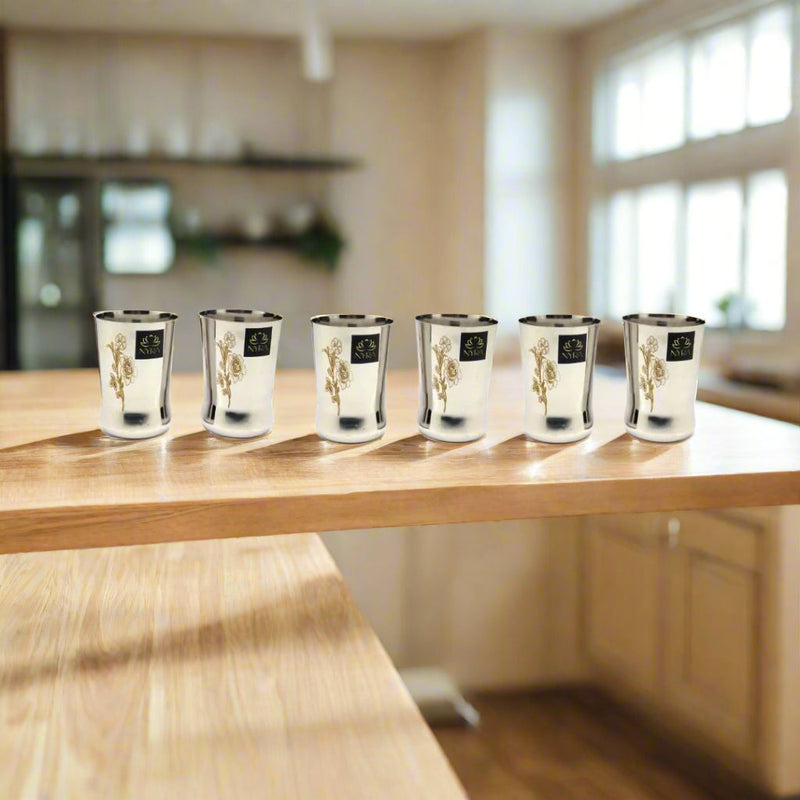 Stainless Steel Floral Laser-Printed Glass/Tumbler – Drinking Glass