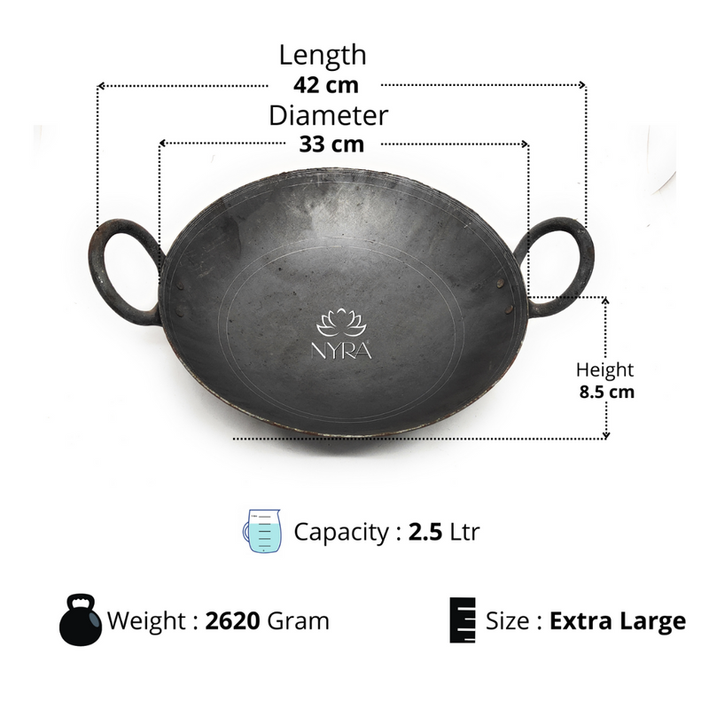 Traditional Black Iron Wok/Kadhai with – Cooking Wok