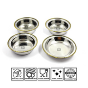 Stainless-Steel Two-Tone Thali Set with Brass detailing – Kitchen Utensil