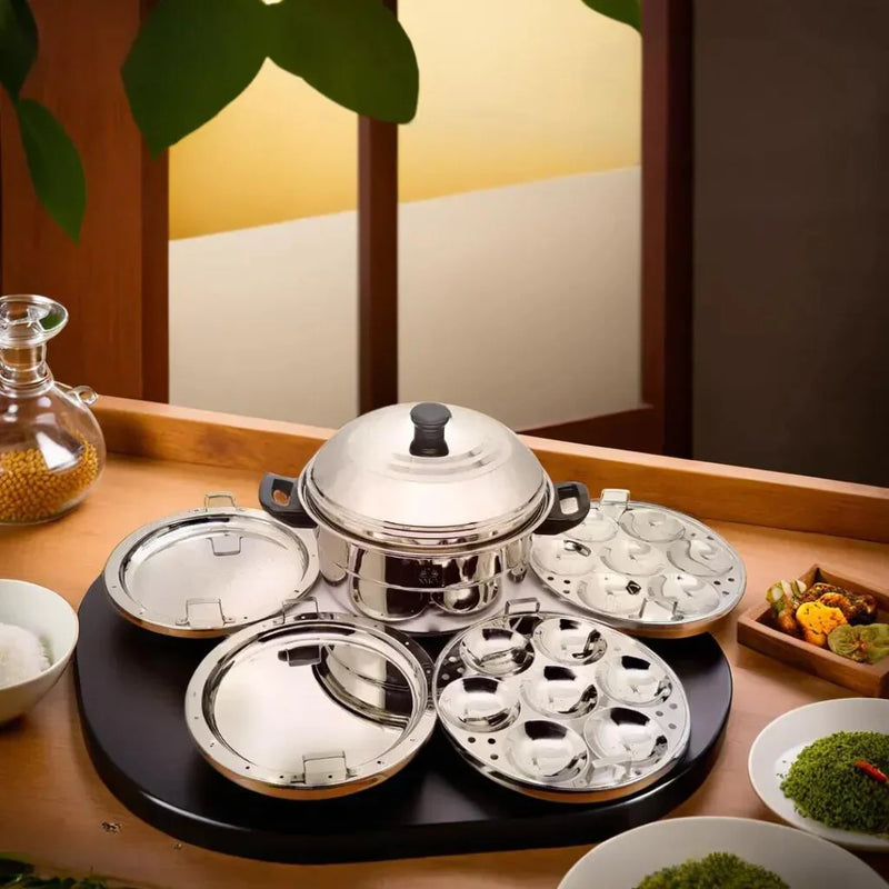 Premium Stainless Steel Multi-Idli Cooker Pot With Stackable Idli Plates