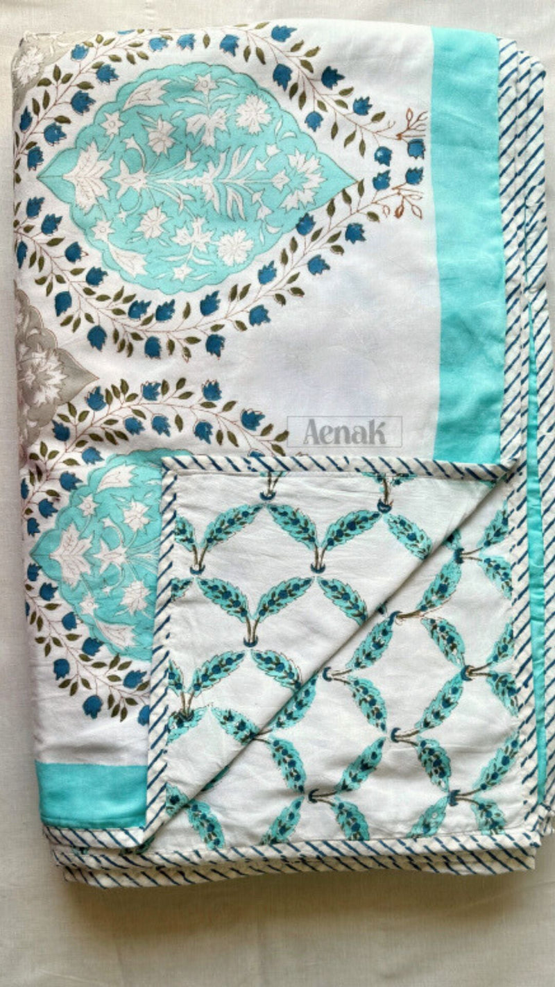 aenak-blue-jaal-handblock-bedsheet-dohar-combo-set