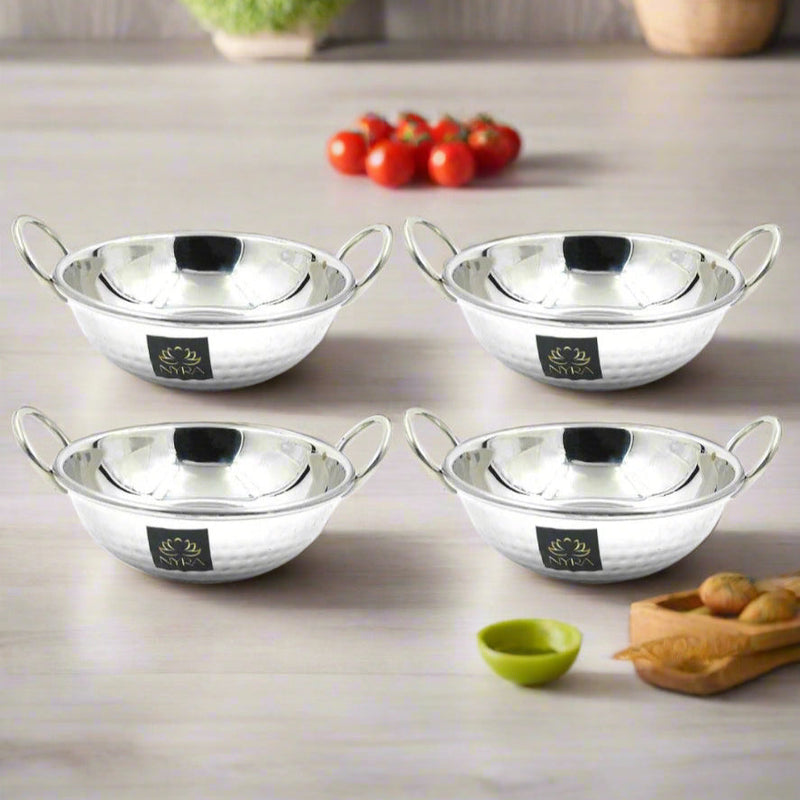 Stainless Steel Hammered Finish Kadhai with Handles – Cooking Kadhai