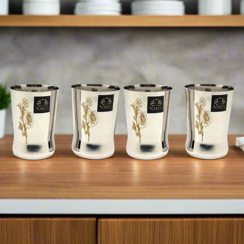 Stainless Steel Floral Laser-Printed Glass/Tumbler – Drinking Glass