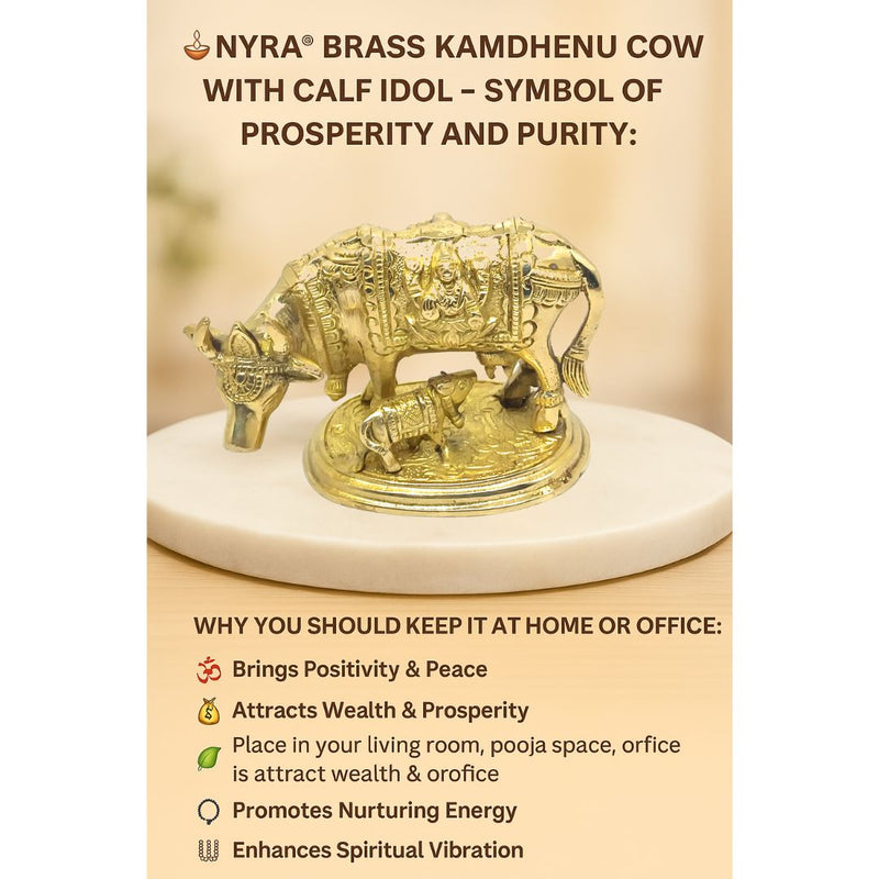Pure Brass Kamdhenu Cow & Calf Idol – Brass Hindu Idol