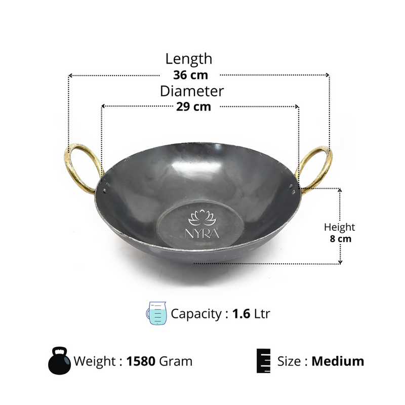 Pure Traditional Black Iron Kadhai – Cooking Wok