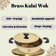 Traditional Brass Kadhai (Pital Wok) with Tin Lining & Lid – Cooking Wok