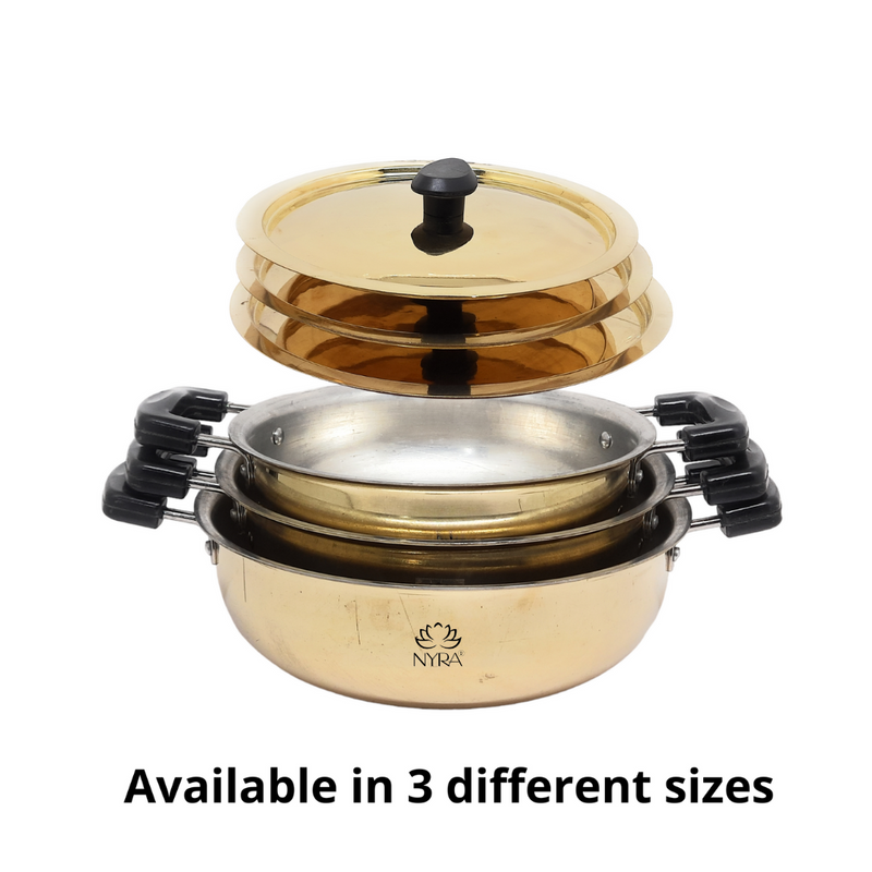 Traditional Brass Kadhai (Pital Wok) with Tin Lining & Lid – Cooking Wok