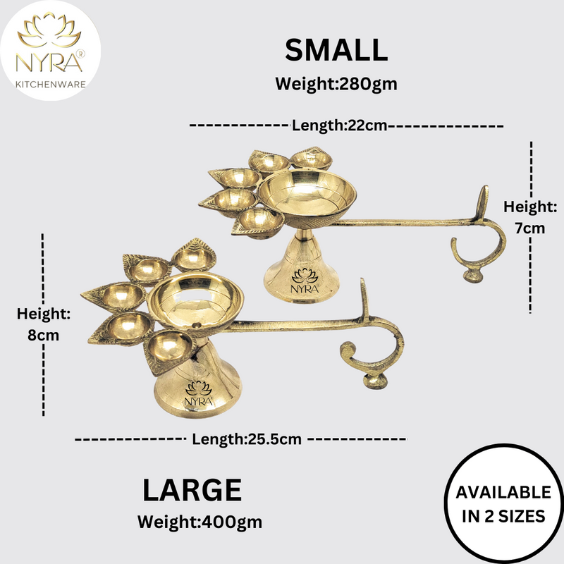 Pure Brass Panch Aarti Diya with Handle – Kitchen Utensil