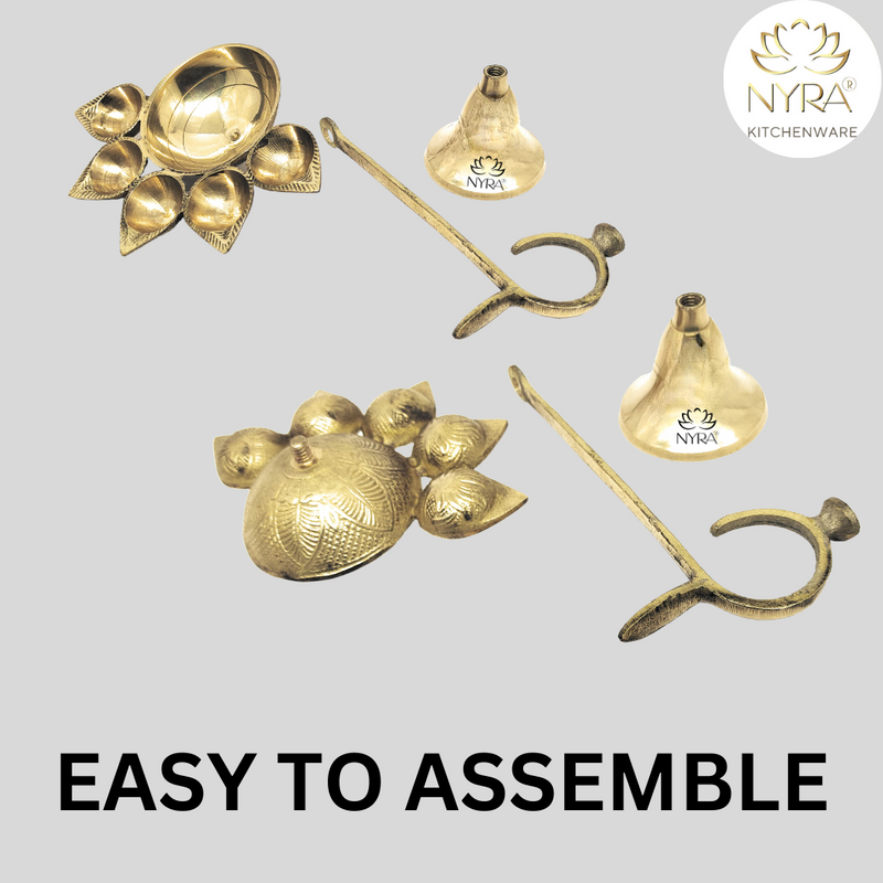 Pure Brass Panch Aarti Diya with Handle – Kitchen Utensil