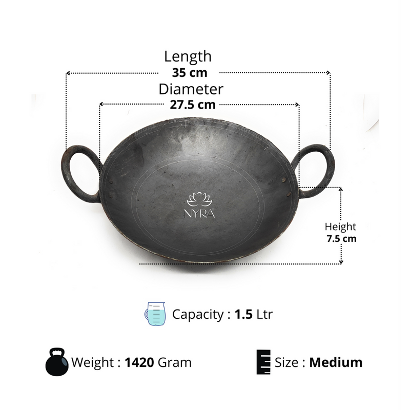 Traditional Black Iron Wok/Kadhai with – Cooking Wok